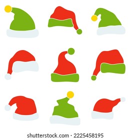 Set of Santa Claus hat isolated on white background