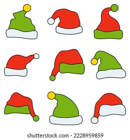 Set of Santa Claus hat isolated on white background