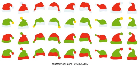 Set of Santa Claus hat isolated on white background
