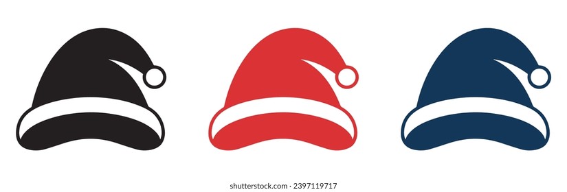 Set of Santa Claus hat silhouettes. Vector illustration