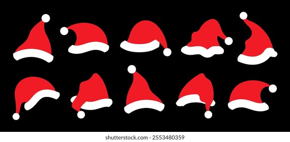 Set of Santa Claus hats isolated, vector illustration