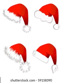 Set of Santa Claus hats isolated on white background. Vector illustration, EPS 10