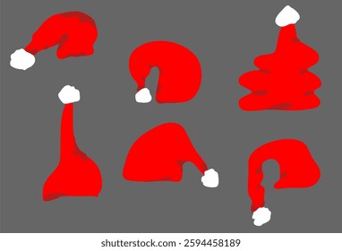 Set of Santa Claus hats. New Year hats. Kit of illustration for Christmas. Vector modern 
