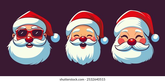 Set of santa claus head. Santa faces set. Christmas claus character set. Cute funny santa claus. Saint nick head for Christmas cards, banners, labels. Cute noel icon. collection of santa head