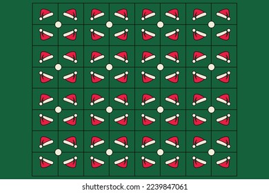 Set of Santa Claus head hats seamless pattern background. Christmas holiday objects icon concept. Colorful Christmas background pattern. New year celebration icon design.