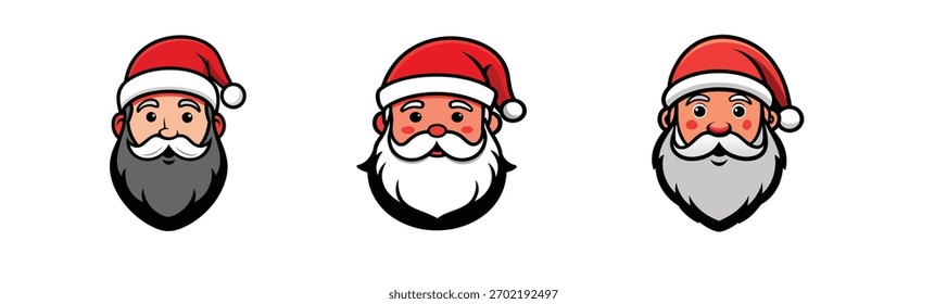 Conjunto de cabezas de santa claus en estilo plano aislado de dibujos animados