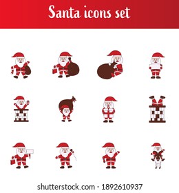 Set Of Santa Claus Icon In Flat Style.
