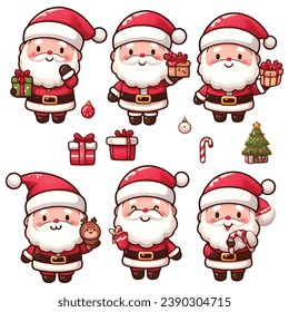 set of santa claus. Merry Christmas watercolors cute Santa Claus on white background.