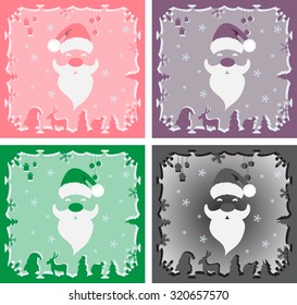 A set of Santa Claus on a colored background. Vector illustration.