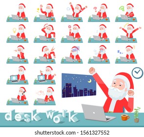 A set of Santa Claus on desk work.There are various actions such as feelings and fatigue.It's vector art so it's easy to edit.
