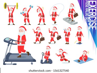 A set of Santa Claus on exercise and sports.There are various actions to move the body healthy.It's vector art so it's easy to edit.
