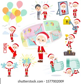 A set of Santa Claus on success and positive.There are actions on business and solution as well.It's vector art so it's easy to edit.
