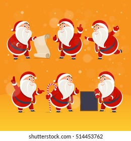 Set of Santa Claus pointing her finger. Thumb up class! Banner idea, poster, greeting card concept. Vector illustration in a flat style