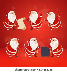 Set of Santa Claus pointing her finger. Thumb up class! Banner idea, poster, greeting card concept. Vector illustration in a flat style