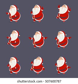 Set of Santa Claus pointing his finger. Thumb up class! Banner idea, poster, greeting card concept. Vector illustration in a flat style