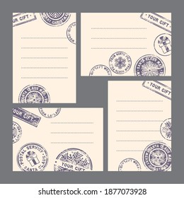 juego de postales de Santa Claus: 
cuatro membretes con precintos puros y un campo de texto, vector