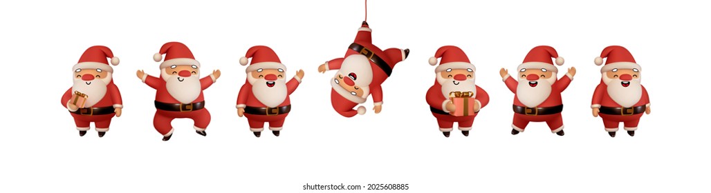 Set de Santa Claus con ropa roja. Elementos de los emojis del doodle compatibles con el carácter 3d en la cara. Objetos de colección Aislados sobre fondo blanco para el diseño festivo de Navidad. Ilustración del vector