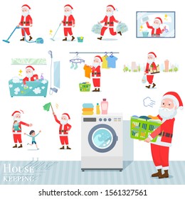 A set of Santa Claus related to housekeeping such as cleaning and laundry.There are various actions such as child rearing.It's vector art so it's easy to edit.
