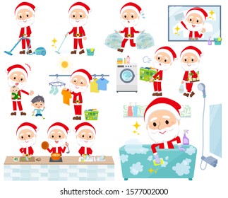 A set of Santa Claus related to housekeeping such as cleaning and laundry.There are various actions such as cooking and child rearing.It's vector art so it's easy to edit.
