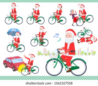 A set of Santa Claus riding a city cycle.There are actions on manners and troubles.It's vector art so it's easy to edit.
