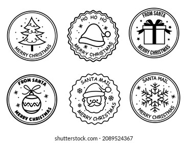 Set of Santa Claus signs. Collection of stamps of the North Pole. Vector illustration of stamps for mail. Christmas Signs. Drawing for children.