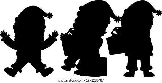 Set of Santa Claus silhouette cartoon character illustration