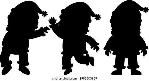 Set of Santa Claus silhouette cartoon character illustration