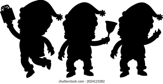 Set of Santa Claus silhouette cartoon character illustration