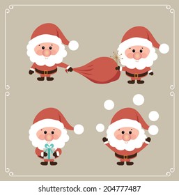 Set of Santa Claus. Vector illustration.