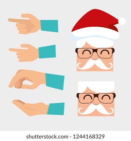 set santa claus wearing glasses and ha with hands