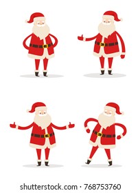 Set of Santa Clauses in different poses vector illustration icons of Saint Nicholas character isolated on white background, Santa's emoticons stickers