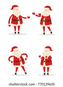 Set of Santa Clauses in different poses vector illustration icons of Saint Nicholas character isolated on white background, Santa's emoticons stickers