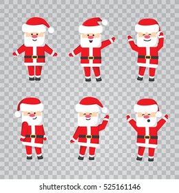 Set of Santa Clauses. Flat Santa Claus on transparent background. Vector illustration. Merry Christmas. New Year.
