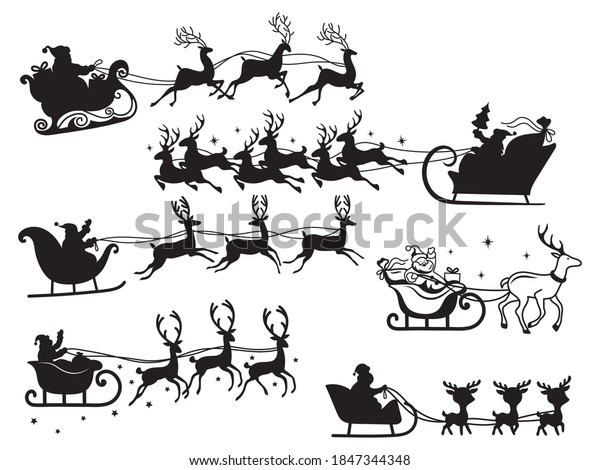 Set Santa Flying Sleigh Reindeer Collection Stock Vector (Royalty Free ...