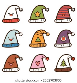 Um conjunto de coleção de ícones do Santa hat 