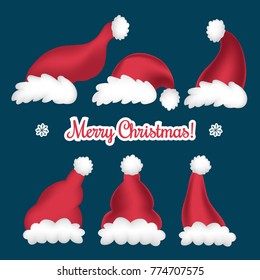 Set of Santa hat with Merry Christmas text. Element for use - Photo,Sale sign, flyer, poster, shopping, card.