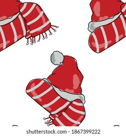 set of Santa hat and Santa scarf on white background