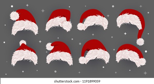 Set of Santa Hat, vector icons. Template for Christmas photography and greeting card. Vector illustration.