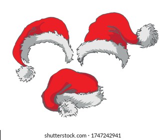 set of santa hats colour vector illustration