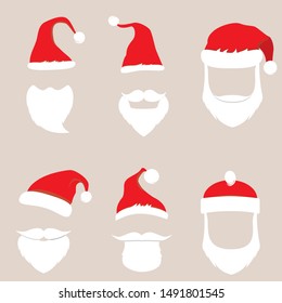 Set of Santa hats, glasses and beards. Christmas elements for your festive design.