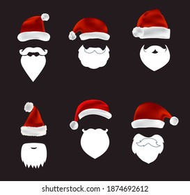 set of Santa hats isolated, Christmas elements for your festive design. Vector 