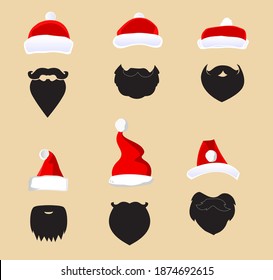 set of Santa hats isolated, Christmas elements for your festive design. Vector 