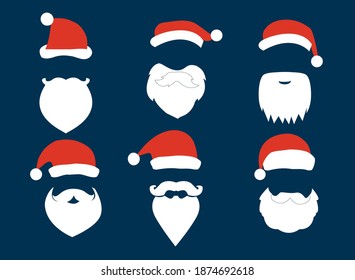 口ひげとひげを持つサンタハット マンガのサンタの前線の着用 冬の服の分離型ベクター画像セット サンタクリスマス 赤い帽子のクラウスのイラスト のベクター画像素材 ロイヤリティフリー Shutterstock