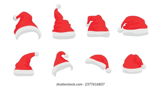 Set of Santa hats on white background