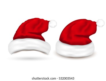 Set of Santa Hats on white background.