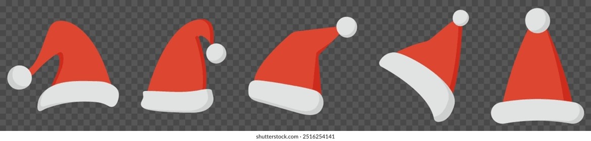 Set of Santa hats red colored. Vector illustration, EPS10
