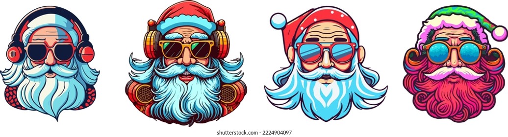 Set of Santa mascot cartoon style. Secret Santa Christmas illustration with Santa Claus. set of vector illustration of cute Santa mascot or character mascot logos