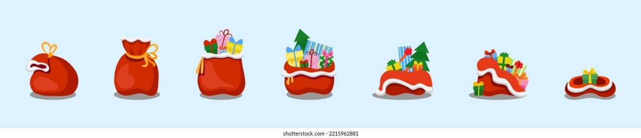 Set of Santa sack bags with gifts on light background