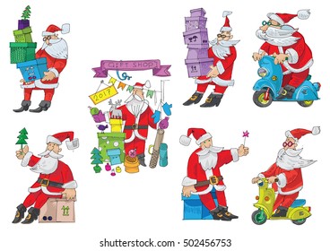 set of santa's characters - cartoon