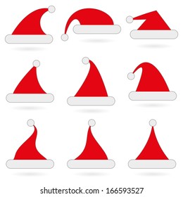 set of santa's hats icons red. vector. eps10